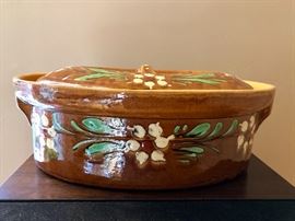 Pottery covered casserole