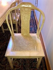 Set of 6 Henredon Faux Goat Skin Dining Chairs, caned seats, carved dragon back