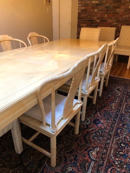 Vintage Henredon faux goat skin, ivory laquered dining table