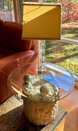 Matching  side table featuring  three balls under glass