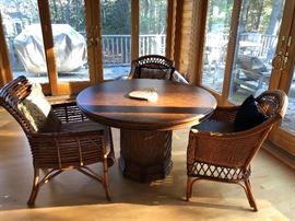 Elegant but casual indoor wicker and wood with matching table