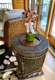 Wicker and wood side table