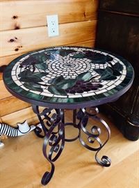 Matching tile top table with grape motif