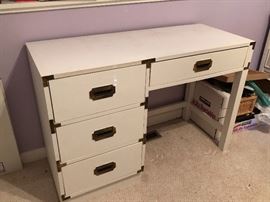 Campaign style white desk with brass hardware
