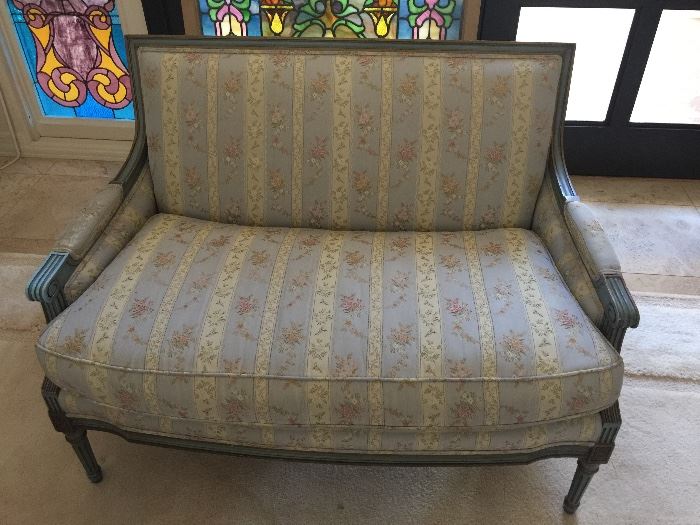 Antique French settee with pretty blue frame 