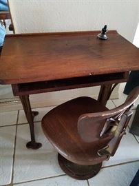 Small antique Childs school desk with ink well,  Very cool!! 