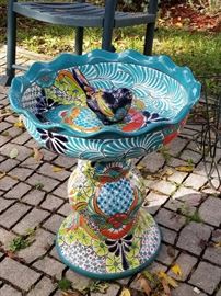 Lovely painted ceramic Mexican birdbath 