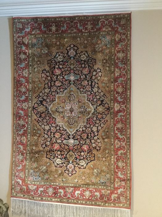 Persian oriental silk rug, never used on floor, mint condition