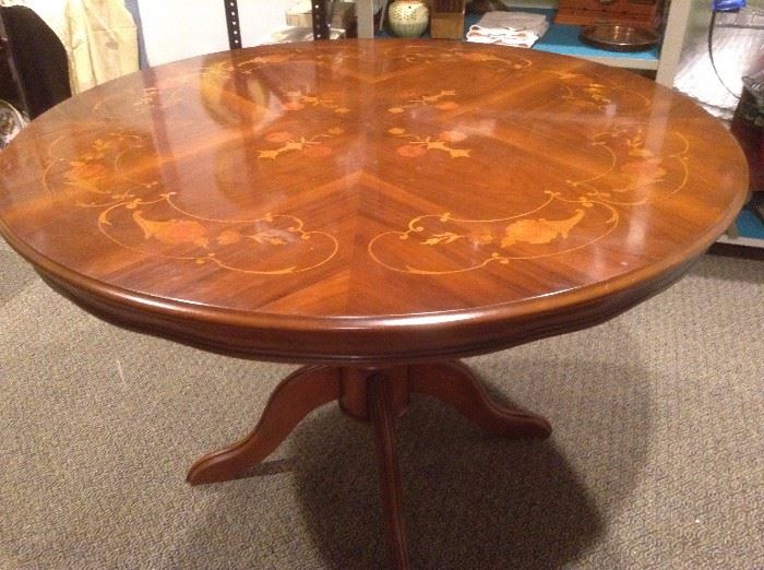 Round wood inlaid table   