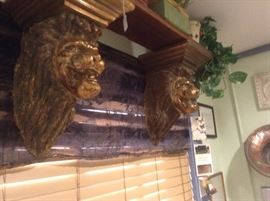 Lion Wood Sculpted Heads 