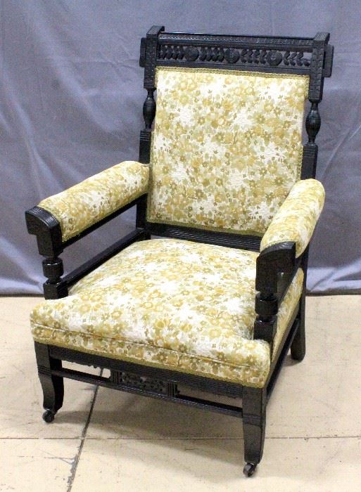 Ornate Armchair on Casters with Pierced Craved Frame, 26"W 39"H x 24"D