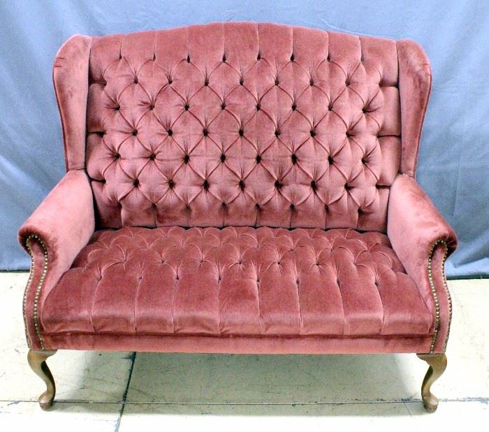 Button Tufted Wingback Loveseat Sofa with Queen Anne Style Legs and Decorative Rivets, 55"W x 43"H x 29"D
