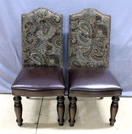 Pair of Decorative Side Chairs with Paisley Upholstered Backs and Decorative Rivets, 20.5"W x 43"H