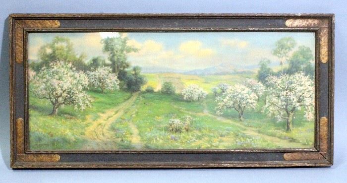 R Atkinson Fox Landscape Print, Frame Appears Old, 27" x 12.5"