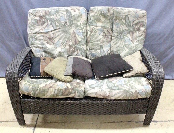 Outdoor Wicker Love Seat with Cushions, 57"W x 36'H x 28"D