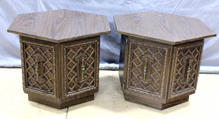Hexagonal Side Table/Cabinets, Qty 2, 27"W x 19"H x 24"D