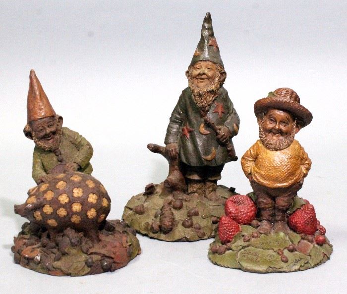 Tom Clark Cairn Studio Gnomes, Qty 3, "Shorty" SIGNED Gnome, "CD", and "The Wiz", 6"-9"H