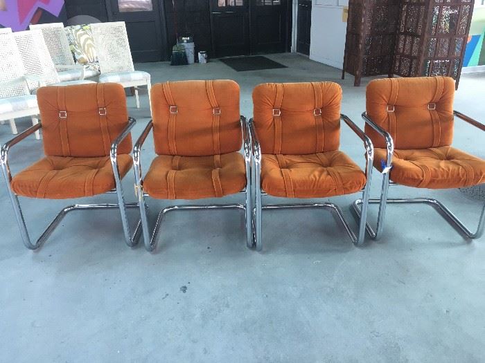 These are circa 1960's valour and chrome chairs bought at Scotts Antique Market in Highpoint.  They are wonderful and the original fabric is in perfect condition. 