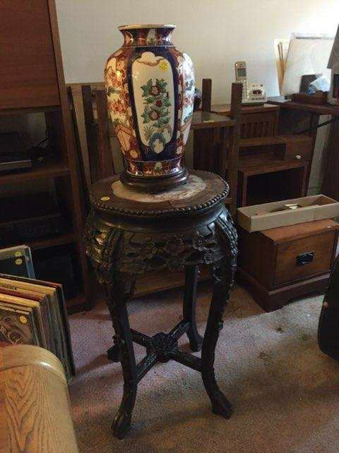 Oriental vase, carved stand, et al.