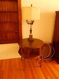 Round tub table and 50's candelabra lamp