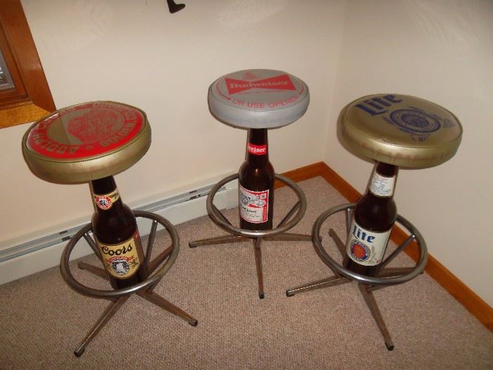 3 quirky beer breweriana bar stools