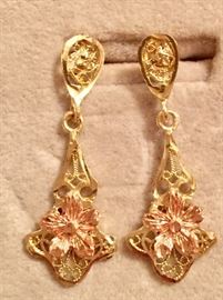 Yellow and rose 10k Gold pieced earrings 