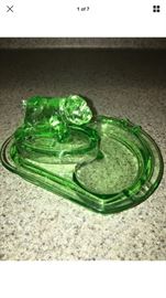 Rare Depression Glass bull dog ashtray .Please research this 