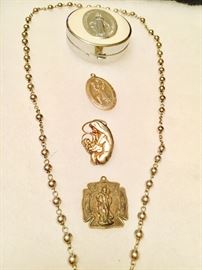 Sterling Silver Rosary with case , Sterling Silver Catholic Medals 