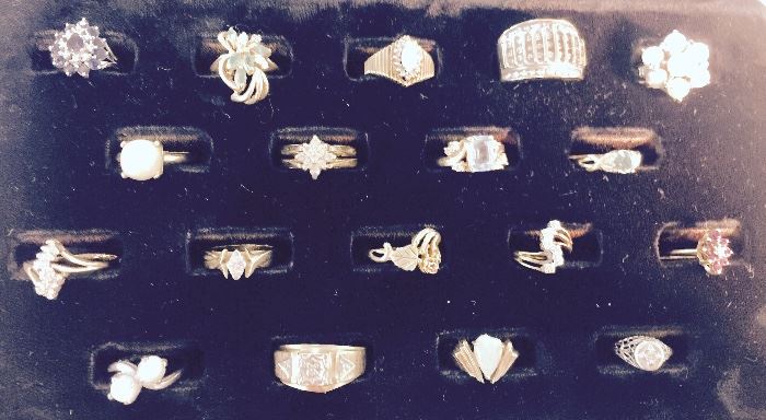 Estate 14K and 10K Gold Jewelry . Various rings have Gemstones , Emeralds , Diamonds,  Sapphires , opals, Pearls and Rubies . 