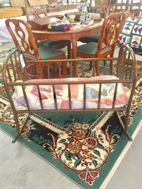 antique Baby Cradle , nice Rug , set of 4 chairs and table