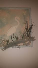 Artwork with wood bird & driftwood accents