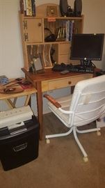 Small Scale Desk with Cubby Hole Storage, Paper Shredder, Office Desk, Monitor/Keyboard