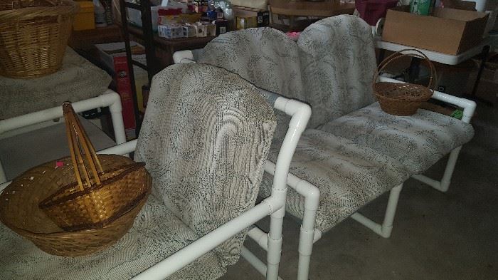 PVC Patio Furniture. Loveseat, Chair, Footstool & Table. Great Condition