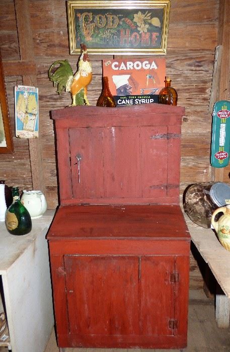 Amazing small scale primitive cupboard with red paint