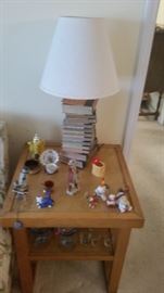 COLLECTIBLES AND  OAK END TABLE . THERE ARE 2 OF THESE