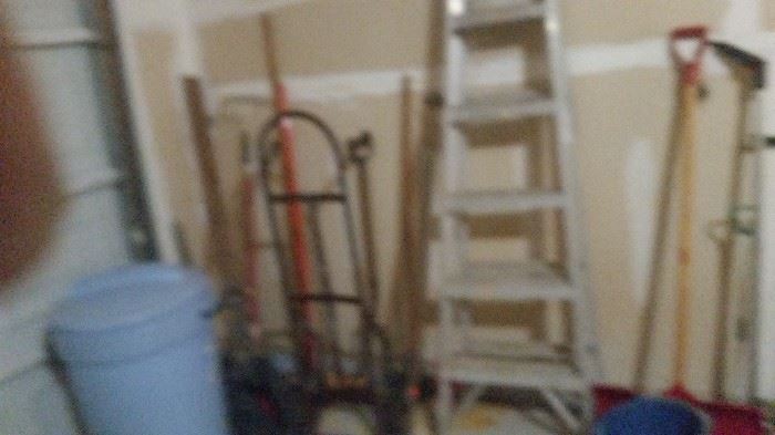 LADDER , VINTAGE DOLLY, YARD TOOLS AND MORE