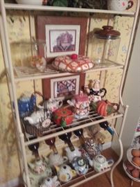 TEA POT COLLECTION AND BAKERS RACK