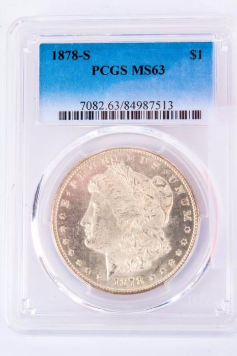 Lot 399 - Coin 1878-S Morgan Silver Dollar PCGS MS63