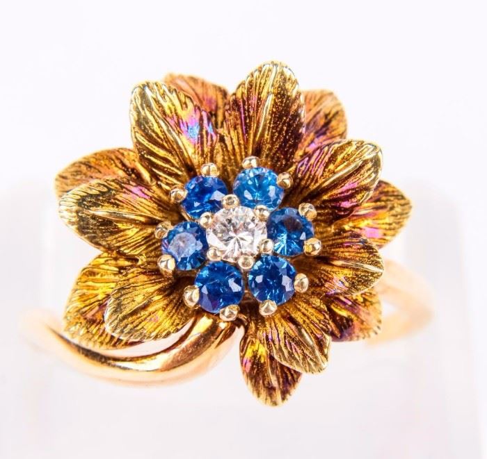 Lot 375 - Jewelry 14kt Yellow Gold Flower Ring