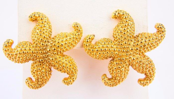 Lot 390 - Jewelry 14kt Yellow Gold Starfish Shaped Earrings