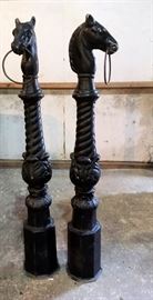 2-Cast iron horse head hitching posts