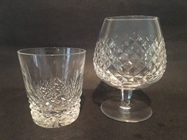Waterford Cut Crystal old fashion and a brandy snifter sample from a set  in the Kenmare pattern.