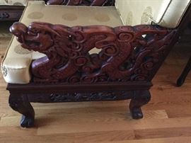 Lovely side carving of arms on pair of chairs