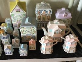 Lenox kitchen teapots, canisters, spice holders, salt and pepper set