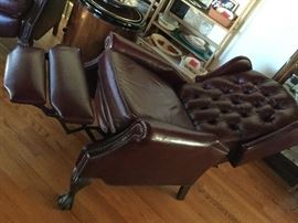 Leather Chair fully reclined, pretty much all the way back!