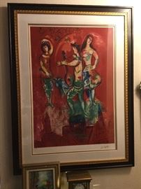 Chagal early number  30/375 series lithograph, very large and beautifully framed with acrylic for no glare