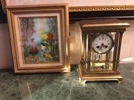 Enamel artwork and brass clock