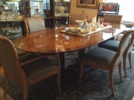 Henredon most fabulous dining set we have seen, cost over 20K, six chairs, table with leaf, all pads, display cabinets match with glorious wood grain, must see