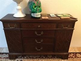 Henredon gabulous wall cabinet- only a foot deep but so much style and so many details to appreciate