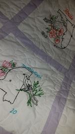 Quilts, linens and bedding. State quilt w/ year born and number into the union